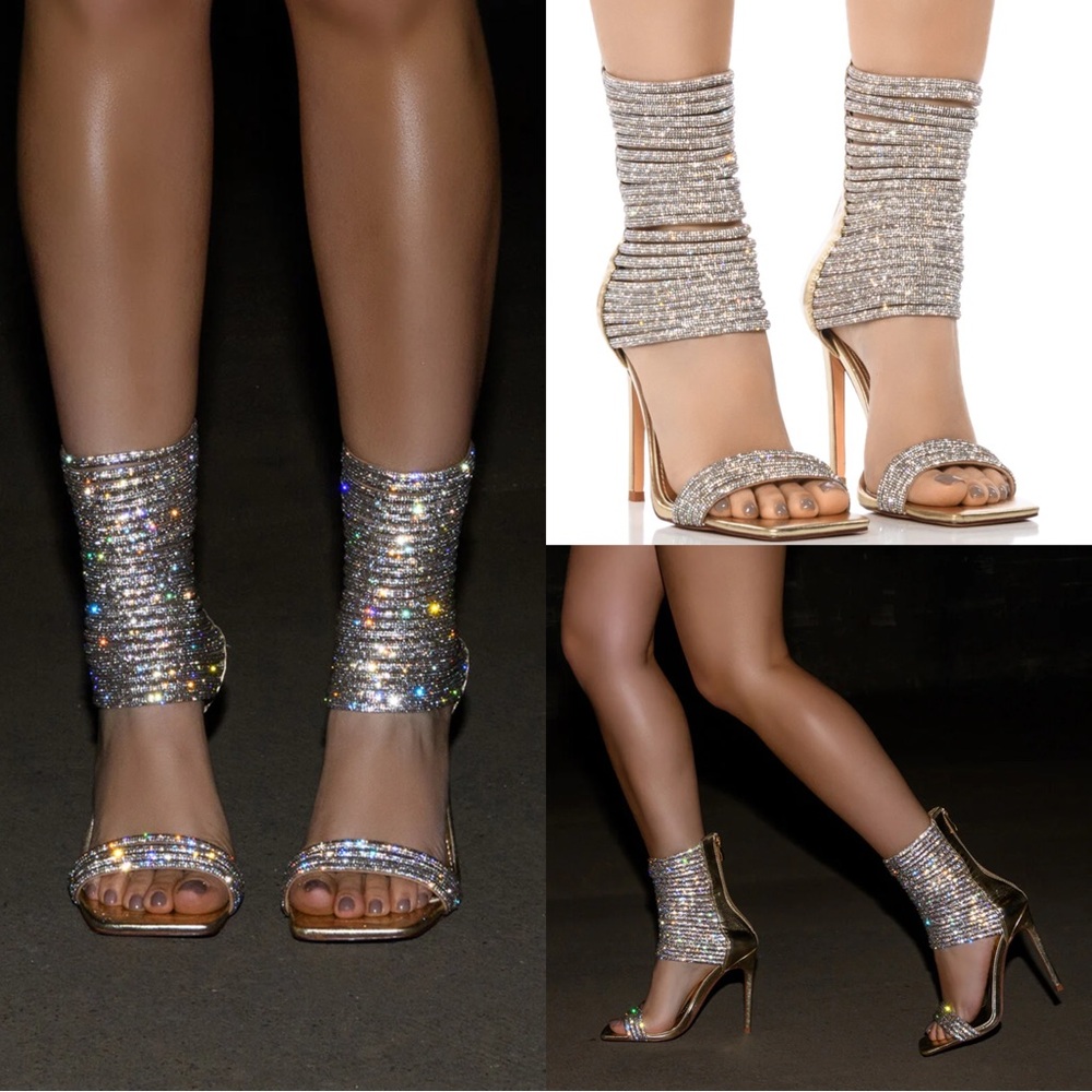 Silver Rhinestone Bling Heels Azalea Wang CICELY EMBELLISHED GLADIATOR SANDALS